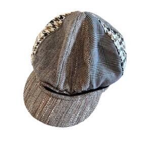 Vintage Cappelli Womens Wool Blend Newsboy Houndstooth Chevron Hat